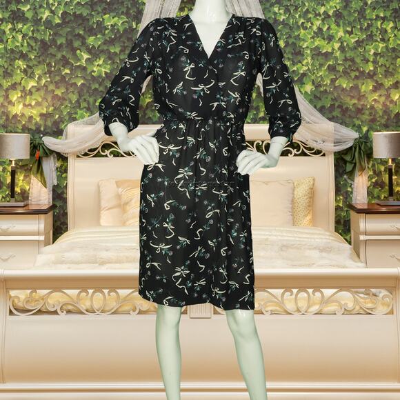 Vintage JT Dress Black Grey Floral Print Dress M - Picture 2 of 8